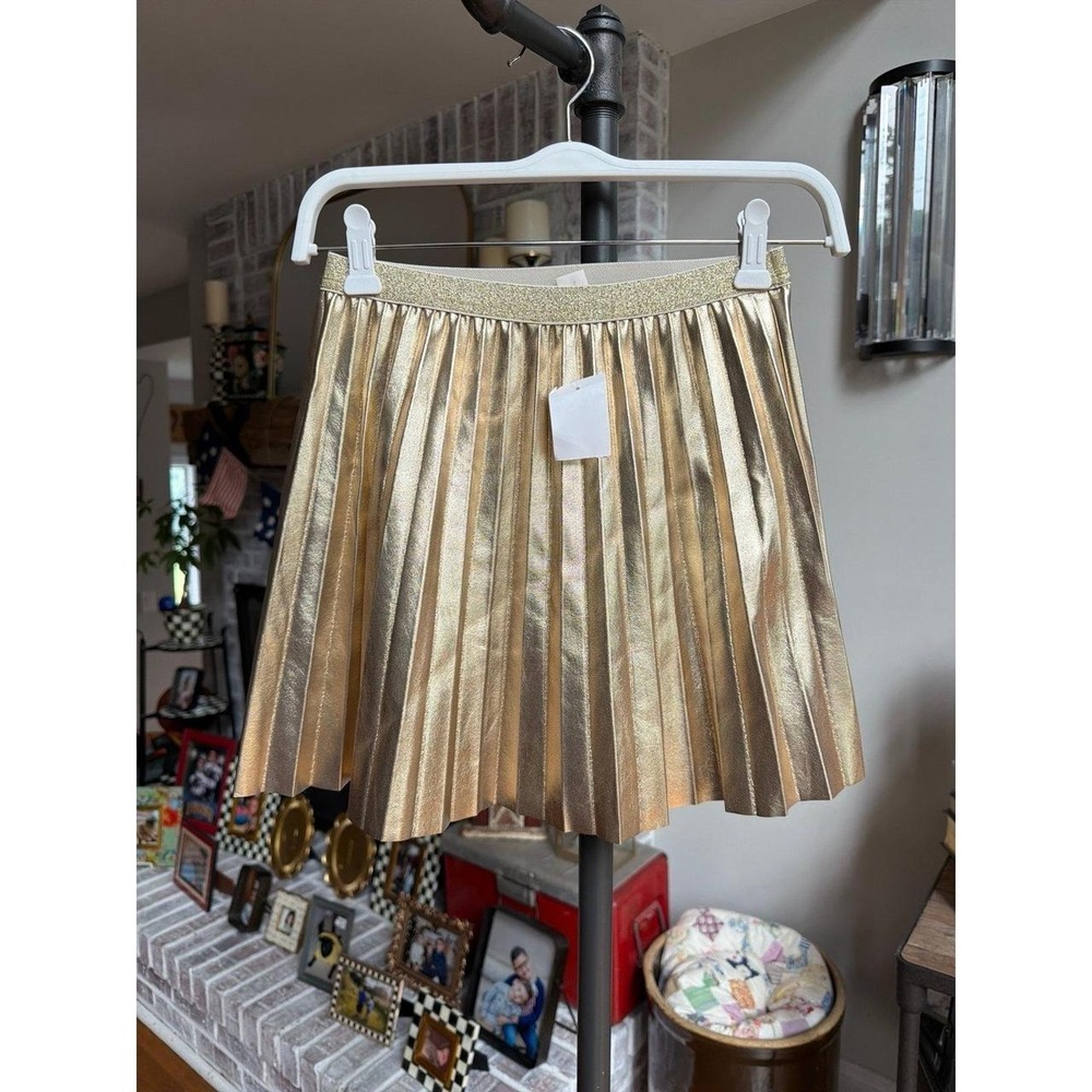 J.Crew Girls' Pleated Metallic Skirt shimmering gold large
